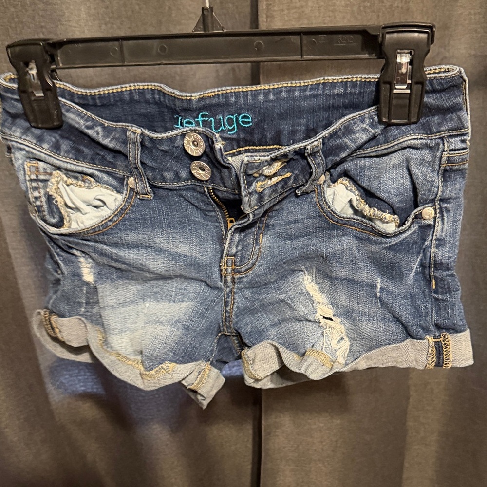 Refuge Blue Ripped Jean Shorts
